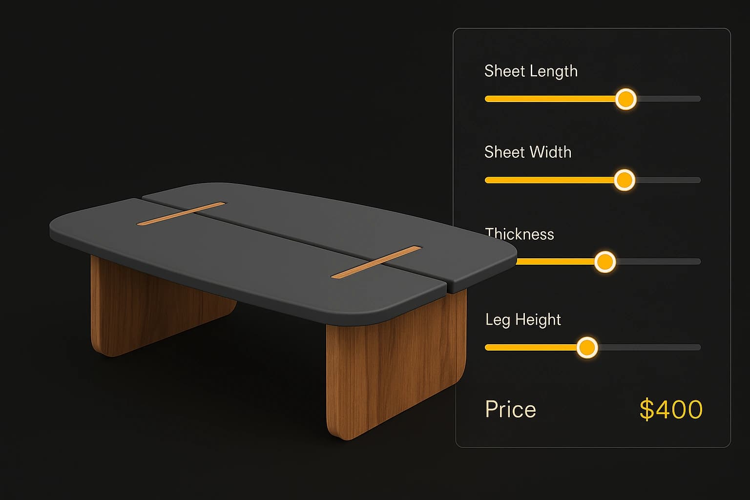 Interactive 3D configurator showing real-time product customization with dynamic controls