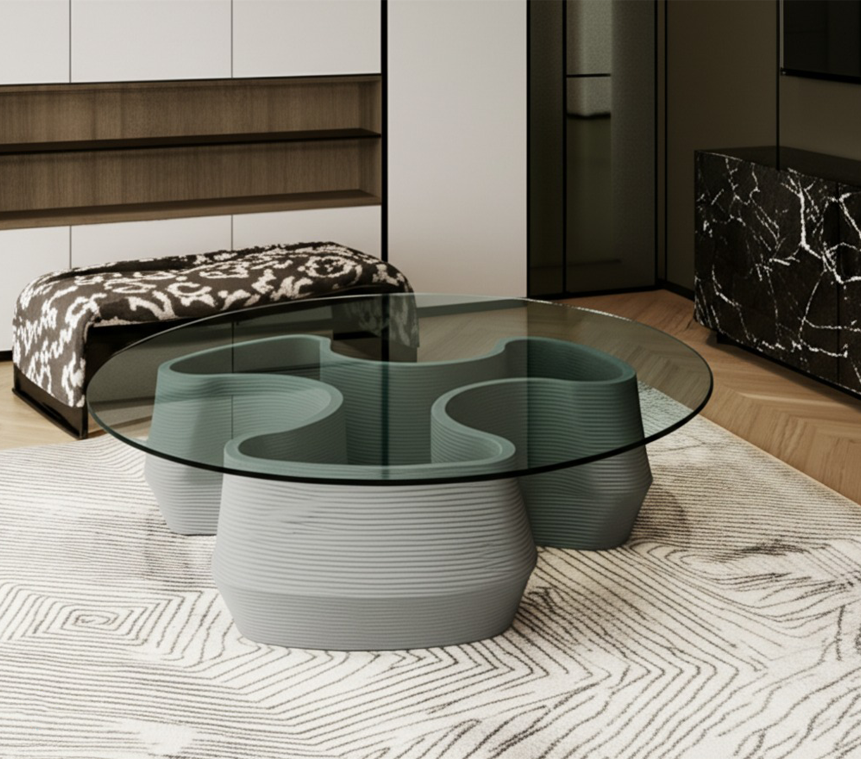 Concrete Table with Glass Top - 1