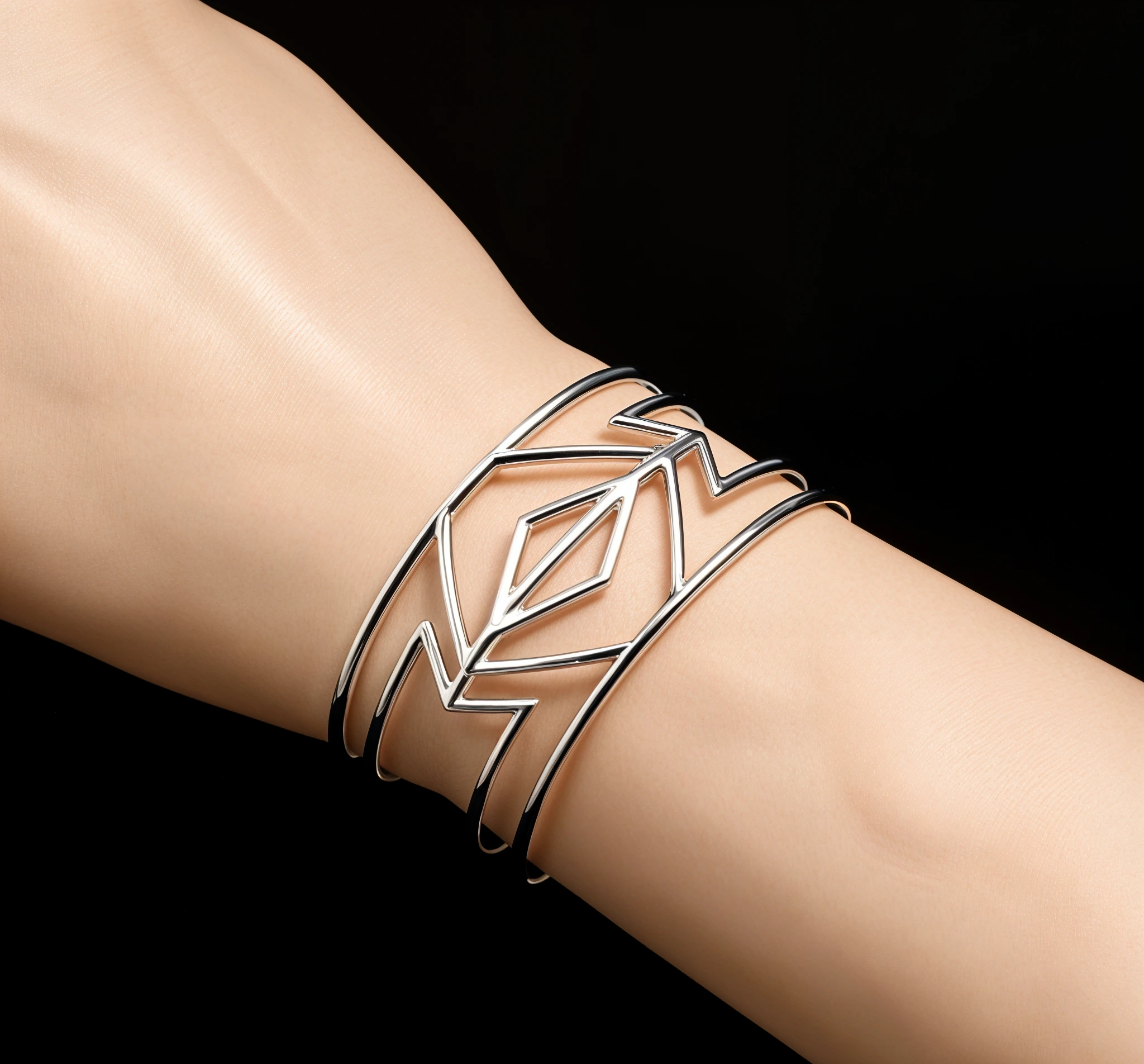 Sculpted Diamond Frame Cuff - 5