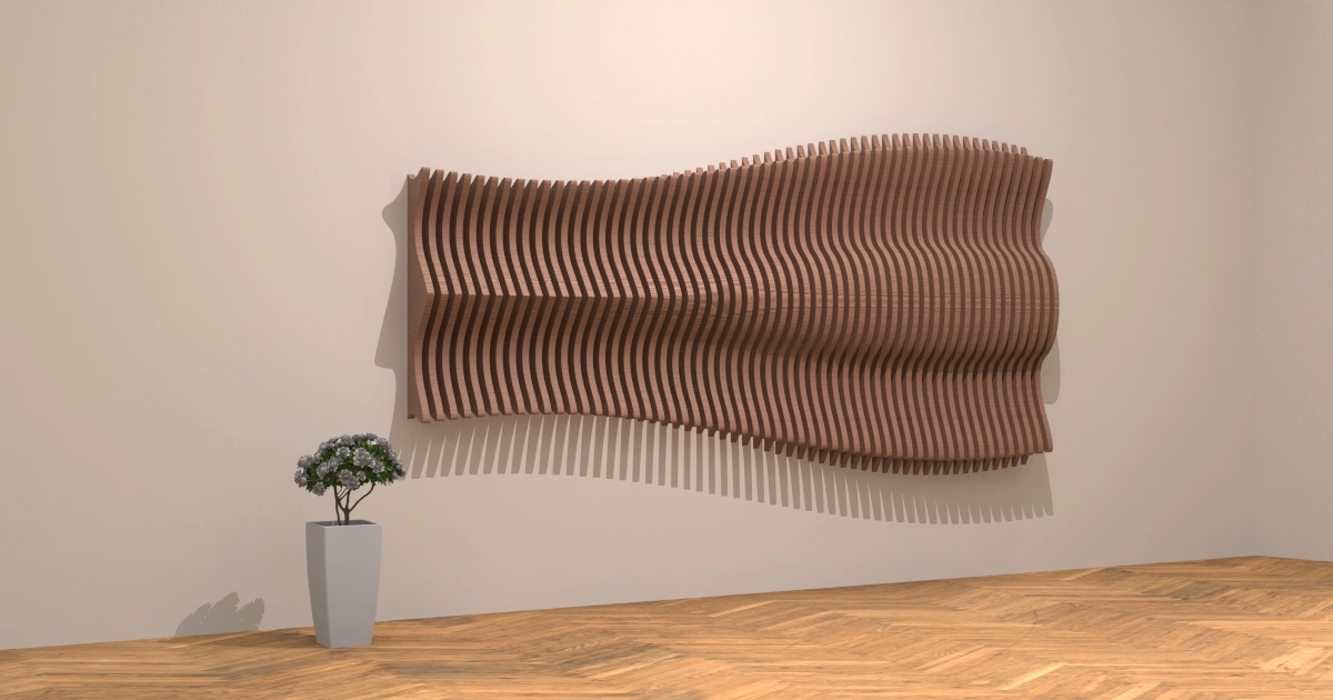 Flowing Wooden Slat Wall 3D/2D Parametric Model - 2