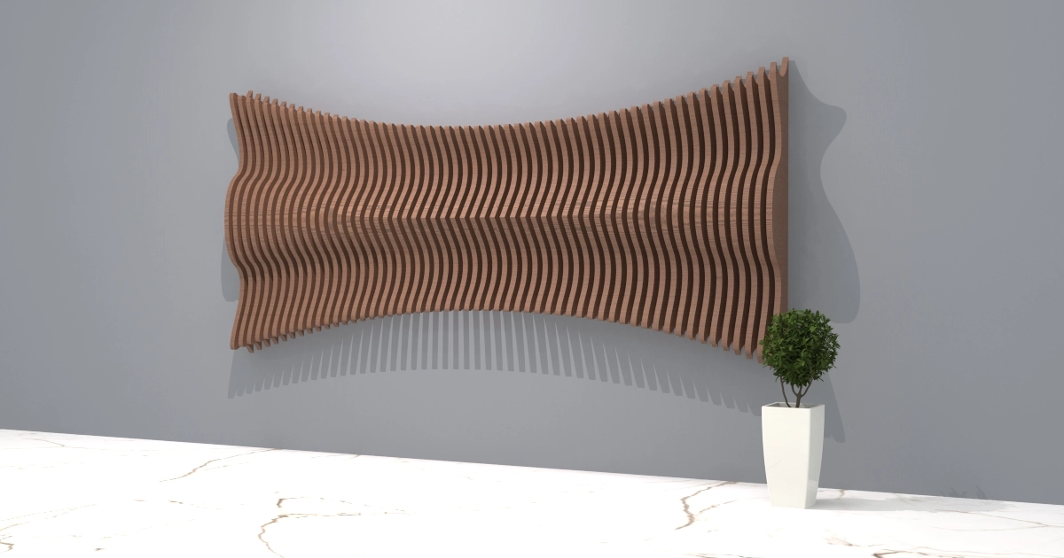 Flowing Wooden Slat Wall 3D/2D Parametric Model - 0