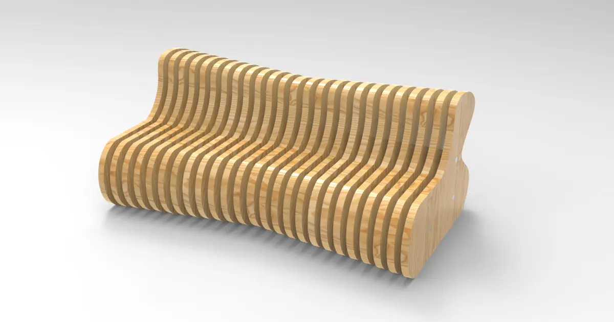 Curved Bench: 3D/2D Parametric Model - 0