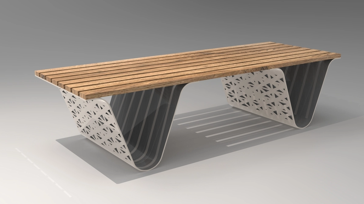 Bench with Perforated Metal Supports - 0