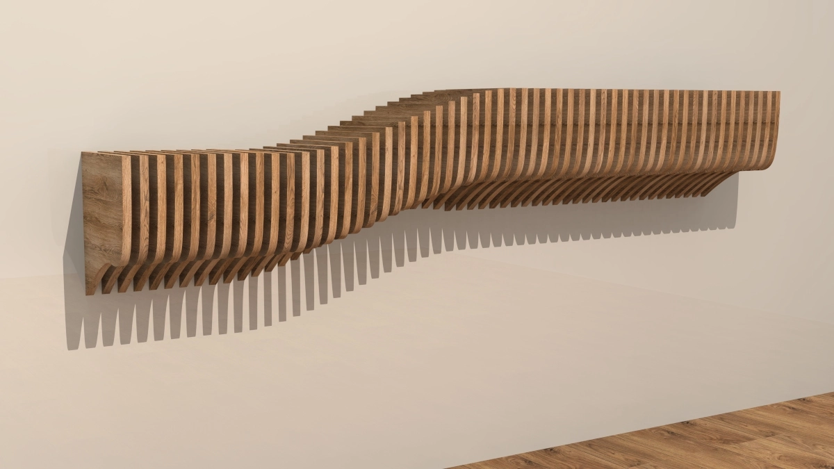 Contoured Slatted Wall Shelf 2D/3D Parametric Model - 0