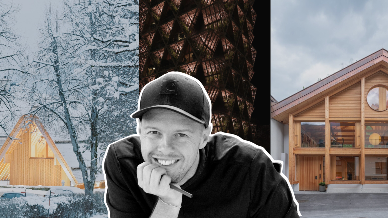 Chris Precht with signature Studio Precht architectural works showcasing nature-inspired parametric design and timber architecture.