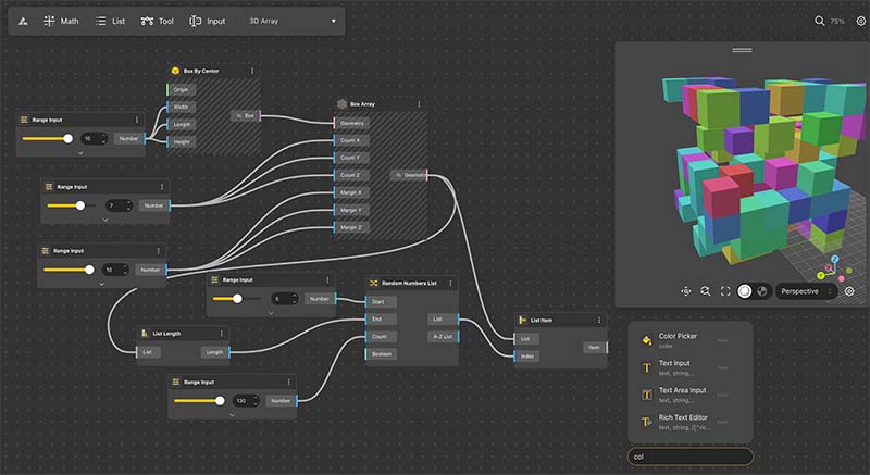BeeGraphy parametric editor with 3D cube array and node based editot , visual scripting tool , Alternative to Grasshopper 3d