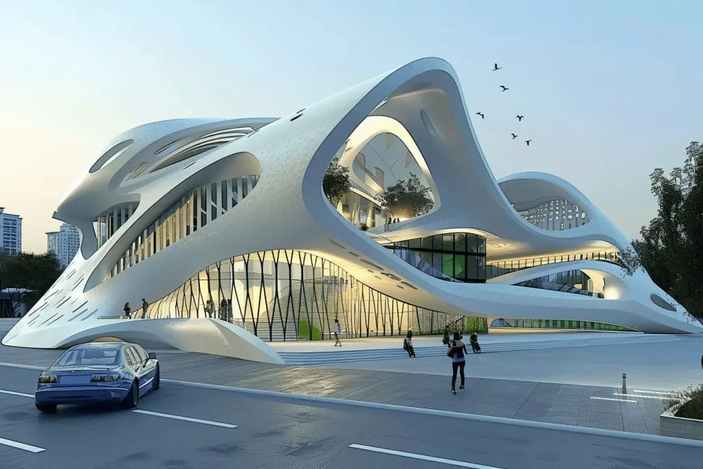 Parametric architecture featuring smooth, organic curves and large glazed openings
