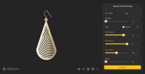 3D configurators showing editable spiral earring design in BeeGraphy.