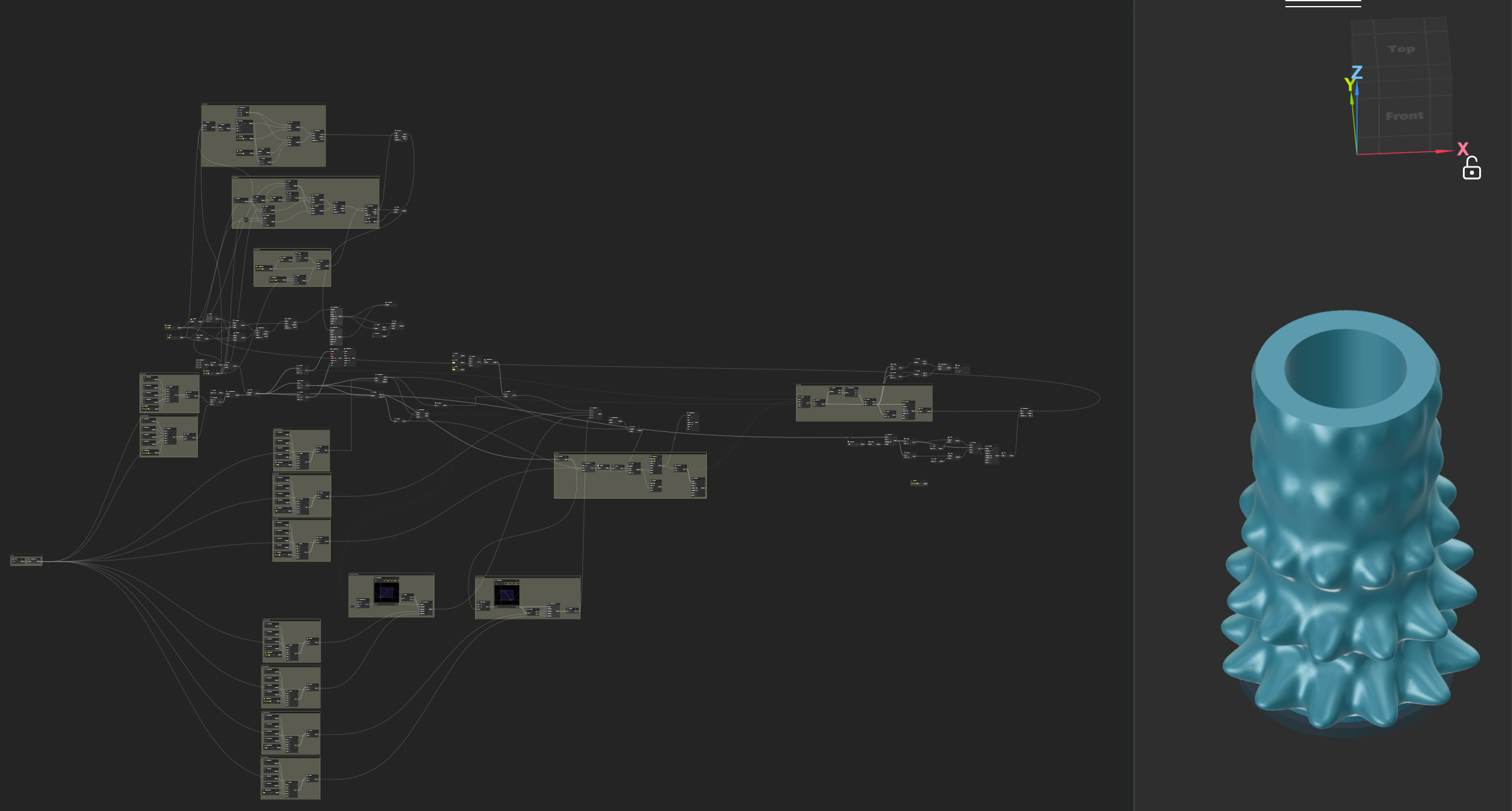 BeeGraphy node graph for a design automation vase workflow