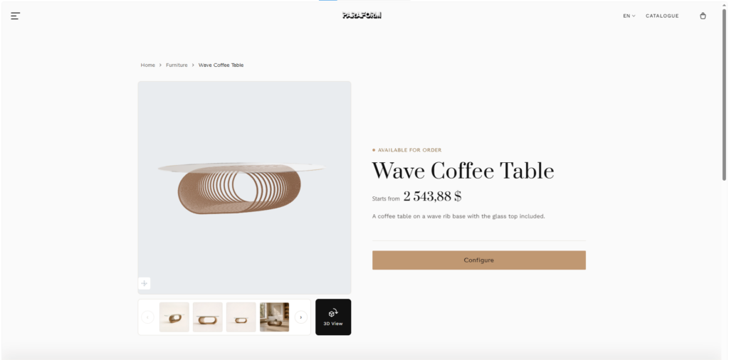 Embedded configurator built on a design to manufacturing platform showing live pricing