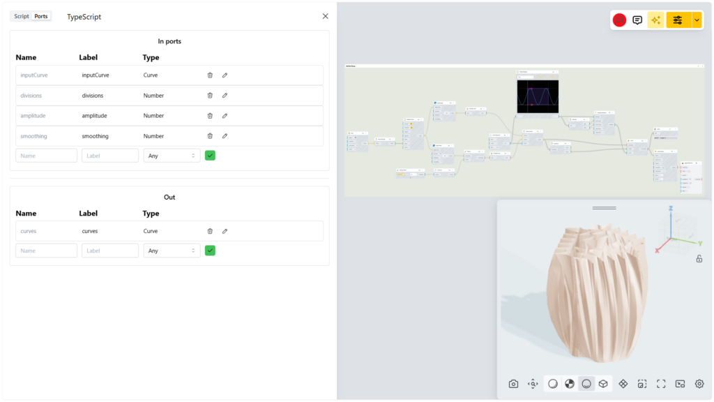 BeeGraphy TypeScript node with six ports for the reaction diffusion solver