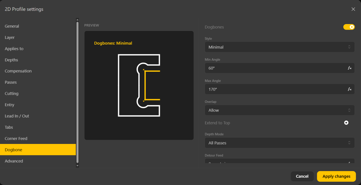 BeeGraphy dogbone toolpath settings with a live preview