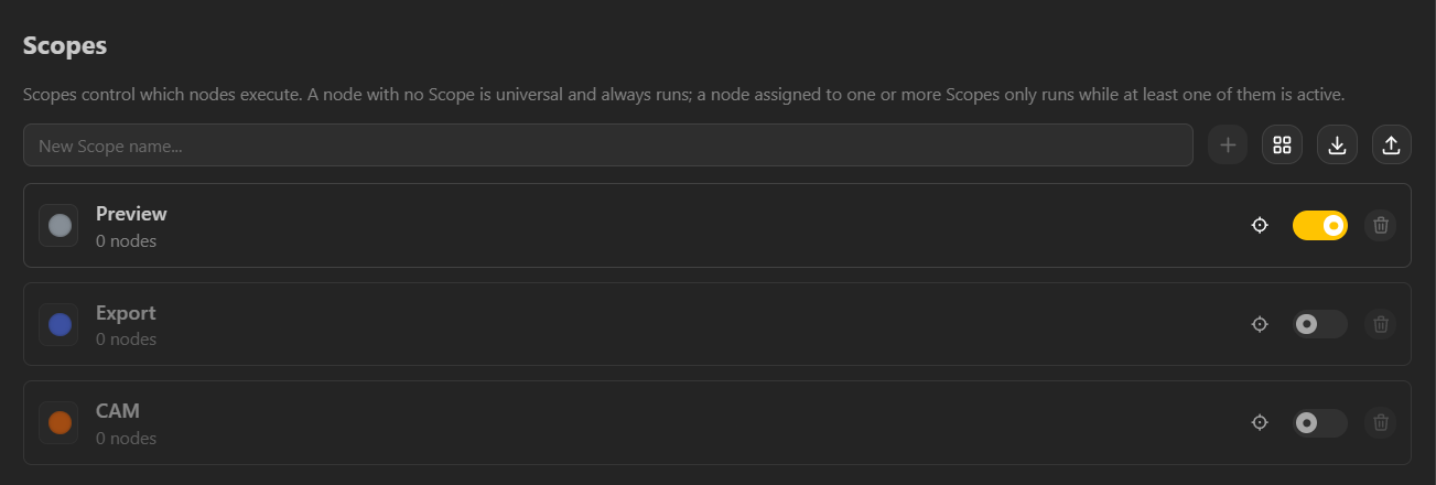 BeeGraphy November 2026 update: Scopes settings with Preview, Export and CAM scopes