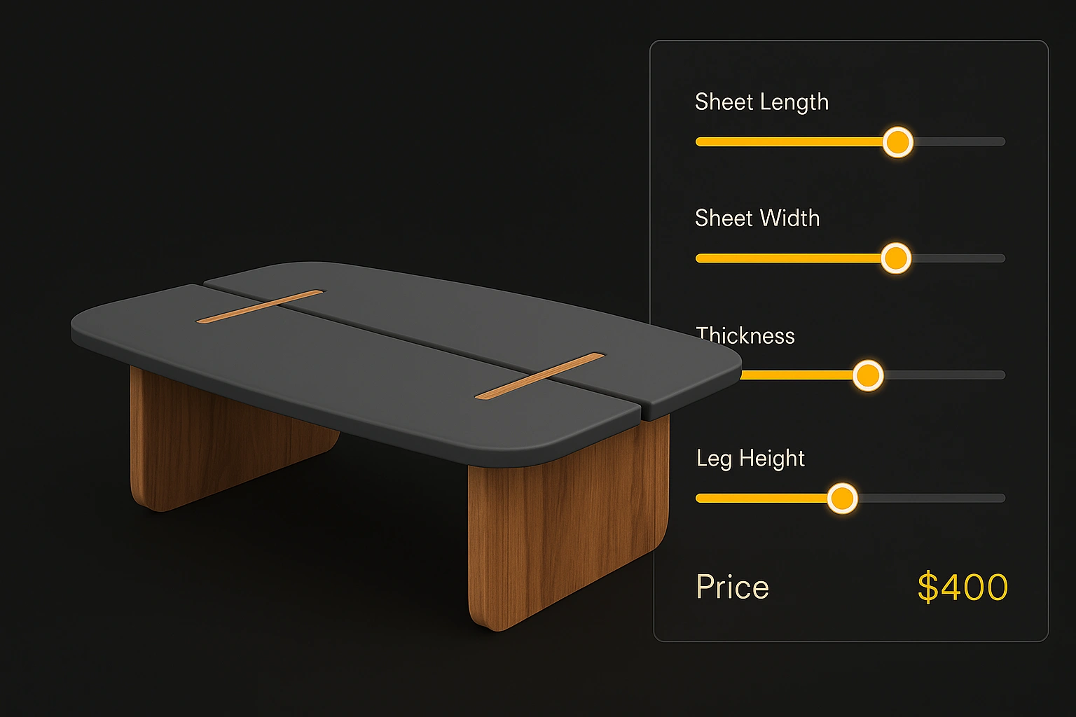Interactive 3D configurator showing real-time product customization with dynamic controls