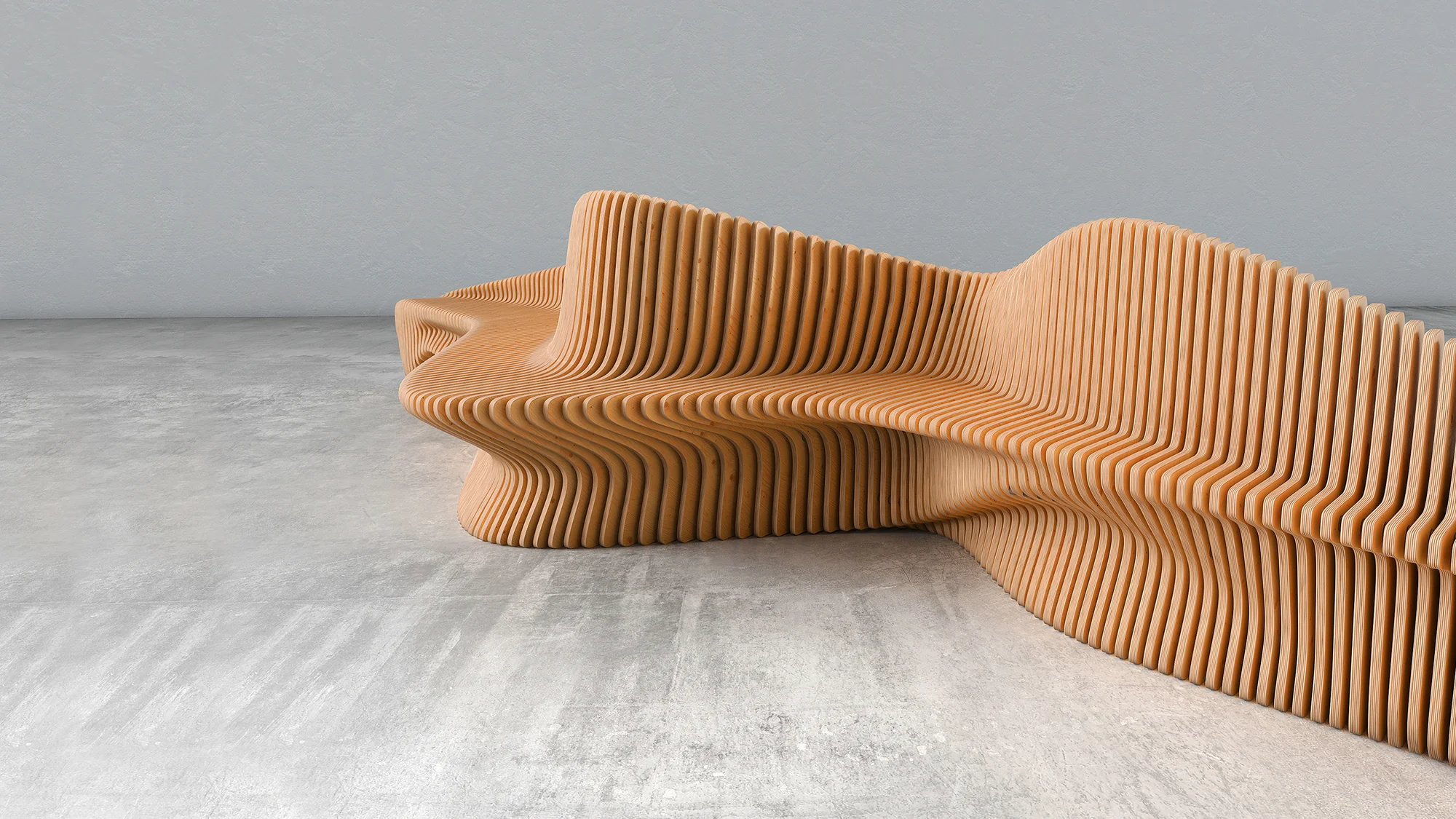 Oleg Soroko parametric bench - CNC-routed layered plywood